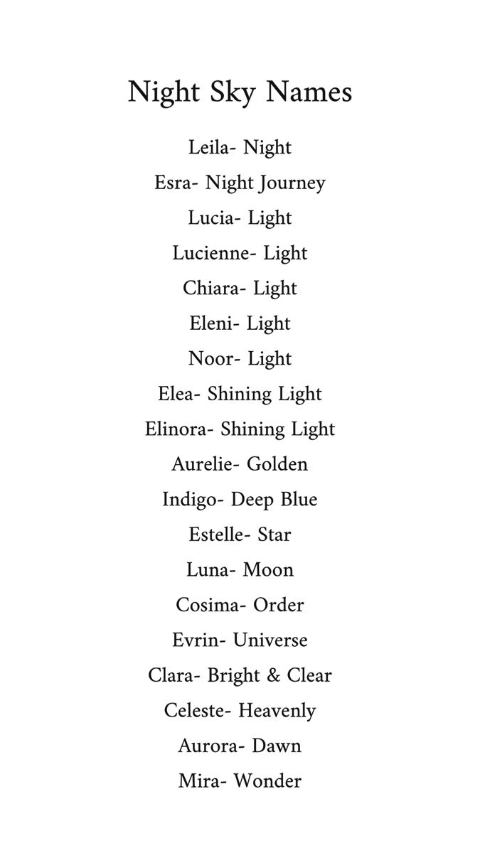 Night sky names for girls Nicknames Related To Moon, Light Names Ideas, Unique Women Names, Names Related To The Moon, Names That Means Star, Moon Related Username, Last Names Meaning Moon, Unique Nicknames With Meaning, Luna Username Ideas