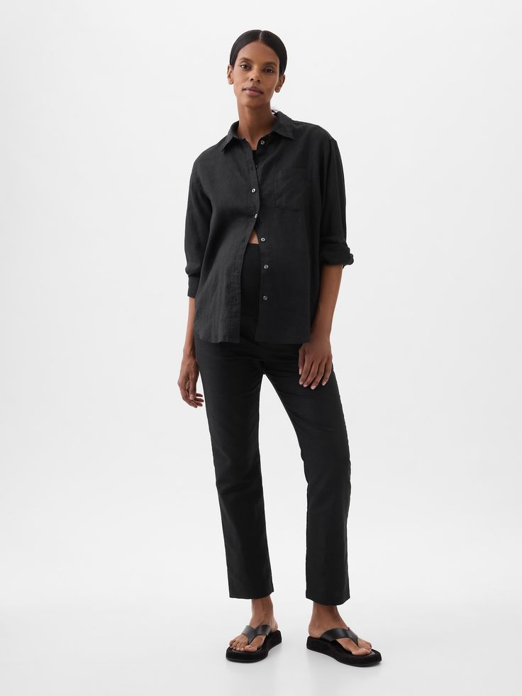 Maternity Full Panel Linen-Cotton Pants | Gap Gap Tapered Leg Everyday Pants, Gap Tapered Leg Bottoms For Everyday, Gap Tapered Leg Pants For Everyday, Gap Everyday Straight Leg Pants, Preggo Fashion Winter, Gap Straight Hem Workwear Bottoms, Gap Straight Hem Bottoms For Work, Gap Straight Hem Bottoms For Everyday, Gap Cotton Bottoms With Straight Hem