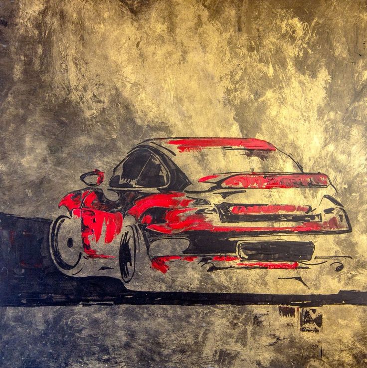 a painting of a car with red paint on it