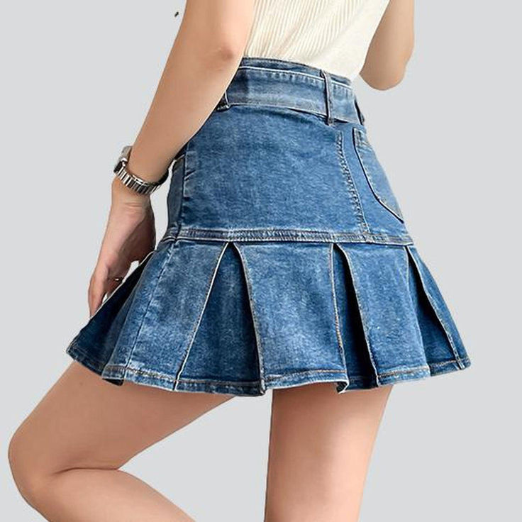 Dive into summer with our 2023 Summer Collection Skater Denim Skirt with Belt! With its mid-waist. stonewashed. street-vibe design and a unique zipper & button closure. this skirt is the perfect blend of contemporary fashion and nostalgic grunge.Key Highlights: Grunge Galore: Inspired by the iconic '90s grunge movement. this skirt exudes an effortlessly cool attitude. Distinctive Damaged Pattern: Expertly crafted wear and tear. capturing a raw. unfiltered essence. Sleek Slim Fit: Designed to hug Trendy High Waist Non-stretch Denim Skirt, Trendy High-waist Non-stretch Denim Skirt, Stretch Denim Mini Skirt For Summer, Spring Mid-rise Washed Denim Skirt, Non-stretch Denim Blue Short Skirt, Non-stretch High Waist Denim Mini Skirt, Non-stretch Medium Wash Mini Skirt, High Waist Non-stretch Denim Mini Skirt, Non-stretch High-waist Denim Mini Skirt