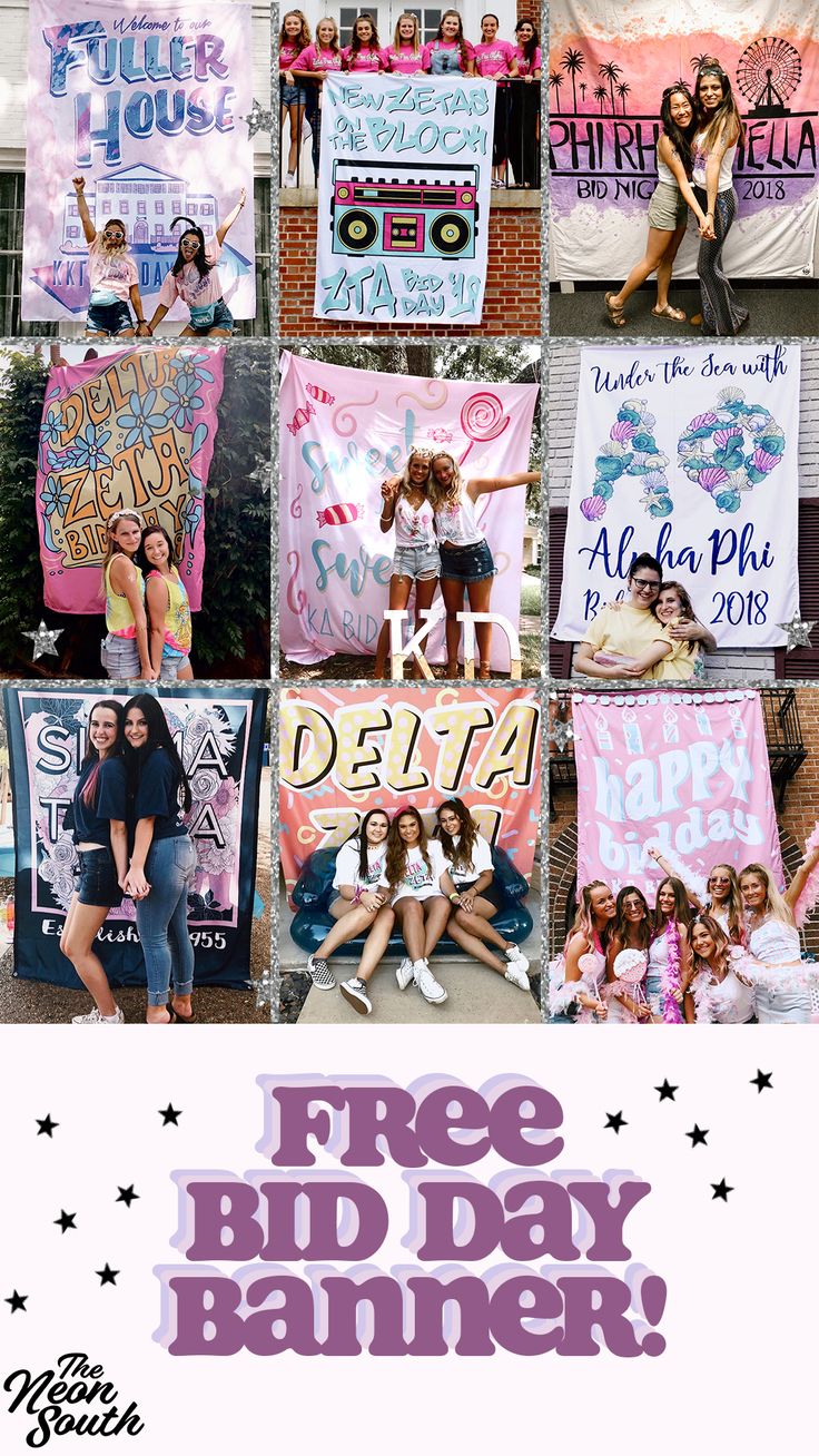 a collage of photos with the words free bid day banner