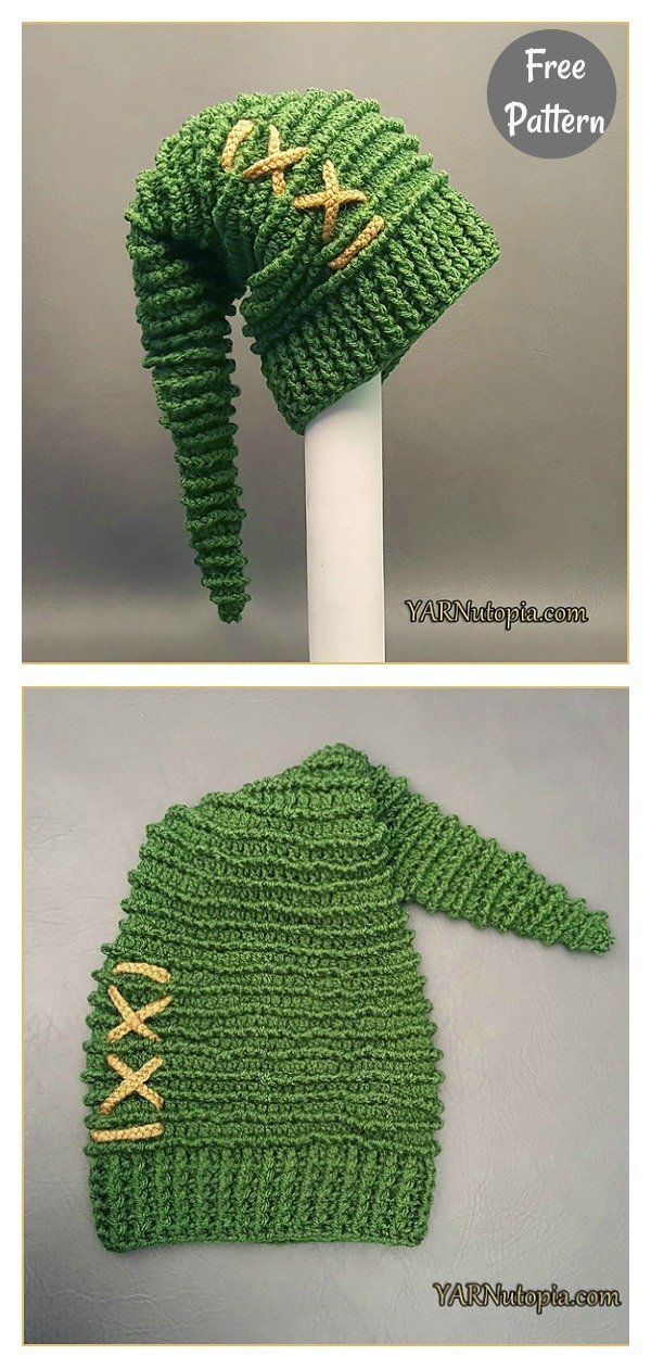 there is a green knitted hat on top of a white pole and another photo of the same hat