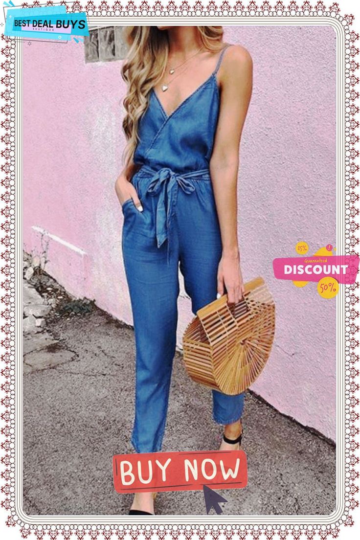 Sleeveless Denim Jumpsuit with Belt Elegantes Outfit Damen, Jumpsuit Outfits, Lace Jumpsuit, Jumpsuit Outfit, Jumpsuits And Romper, Denim And Lace, Casual Jumpsuit, Denim Jumpsuit, Womens Fashion Casual