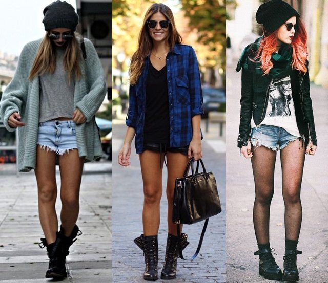 combat boots with denim shorts Outfit Ideas With Combat Boots, Combat Boots With Shorts, Military Boots Outfit, Boots With Shorts, Combat Boots Shorts, Boots Outfit Ideas, Combat Boot Outfits, Combat Boot Outfit, Outfits Shorts