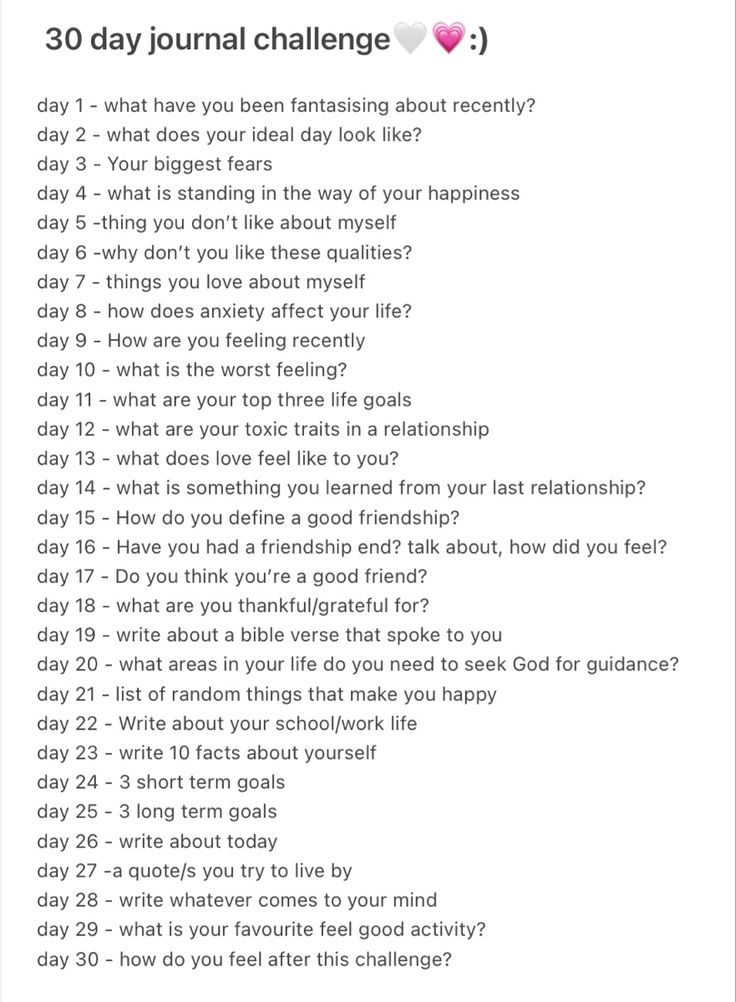 the 30 day journal challenge is shown in white with pink hearts and text that reads, 30