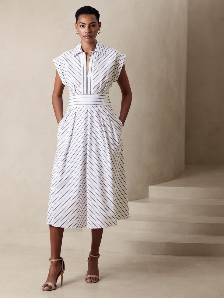 Collar-Neck Poplin Midi Dress | Banana Republic Factory Graduation Outfit, Poplin Dress, Banana Republic Factory, Wardrobe Basics, Cuff Sleeves, Amazon Fashion, I Dress, Banana Republic, Designer Dresses