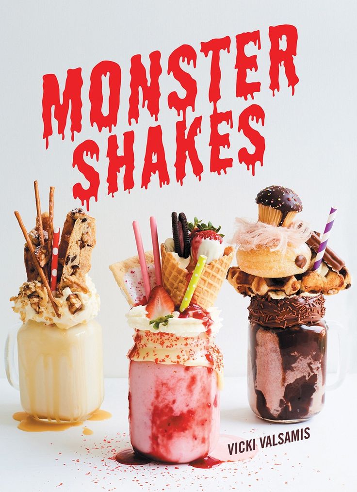 the cover of monster shakers by vicin vallamis, with three jars filled with ice cream and cookies