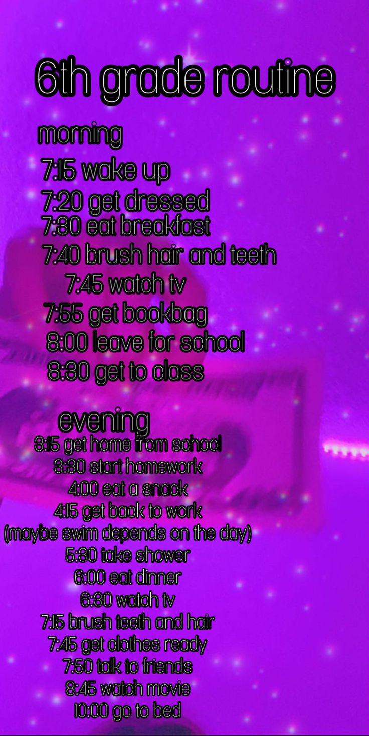 a purple poster with the words 6th grade routine written in black and white on it