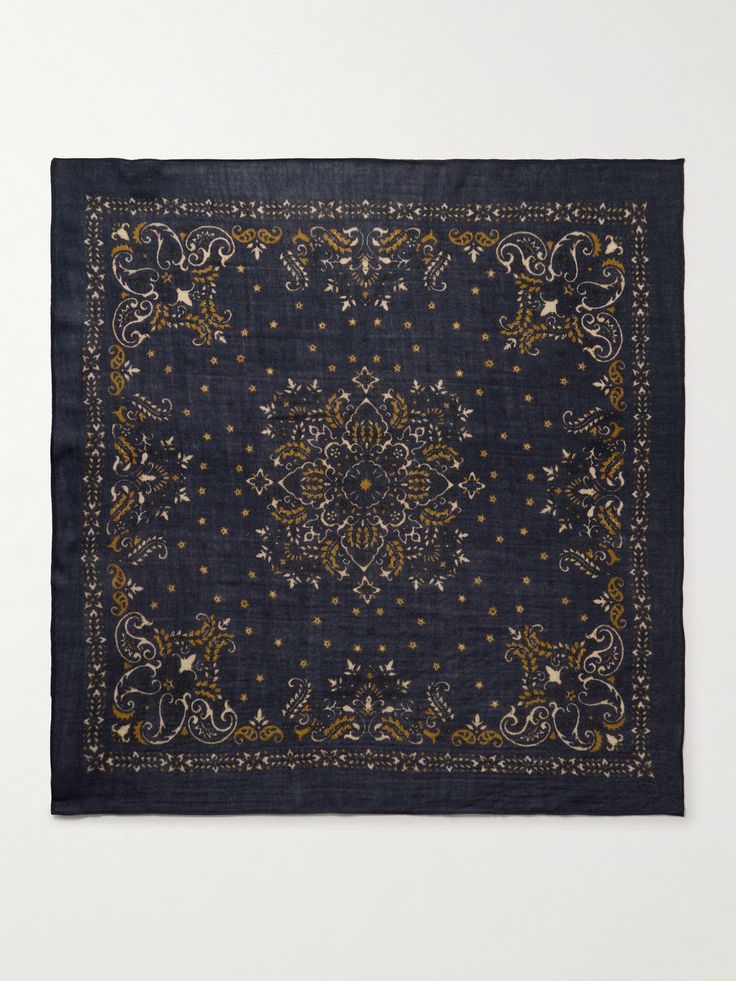 Hartford’s scarf is printed with a paisley pattern inspired by traditional bandanas. It's crafted from lightweight wool and works well knotted around your neck or tucked into your back pocket. Scarf Clothes, Scarf For Men, Blue Bandana, Raffia Bag, Metallic Bag, Bandana Print, Scarf Men, Mens Gloves, Quilted Bag