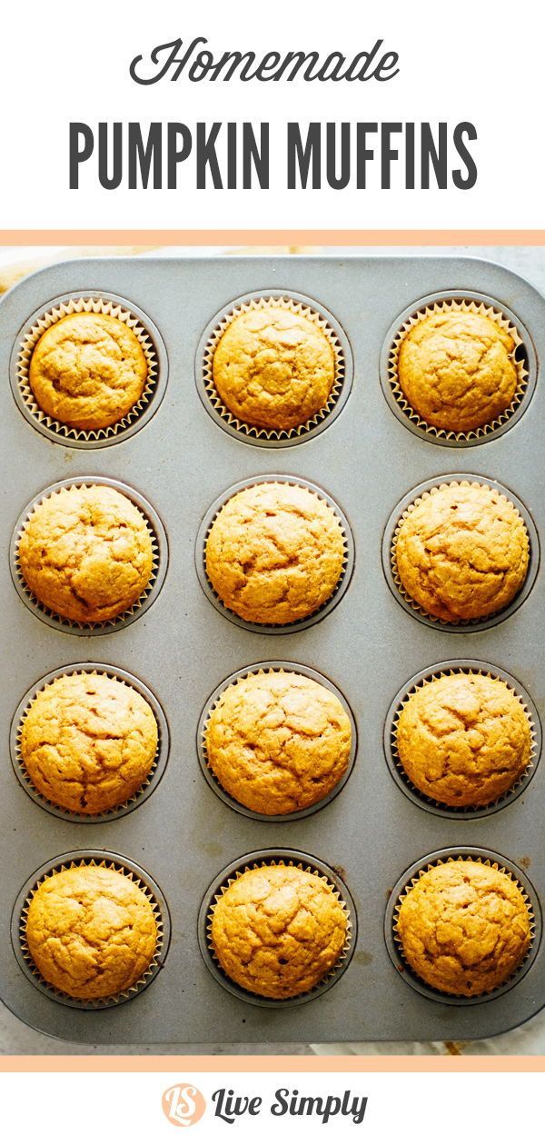 homemade pumpkin muffins in a pan with text overlay that reads homemade pumpkin muffins