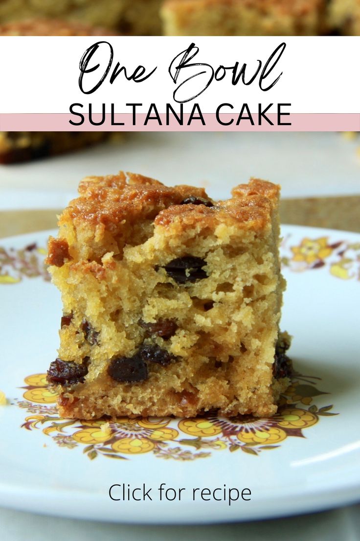 a piece of sultana cake on a plate ready for eating 3 Ingredient Fruit Cake Recipe, Sultana Cake, Fruit Cake Recipe Easy, Almond Cake Recipe, Quick Cake, Lunchbox Treats, Tray Bake Recipes, Fruit Cakes, Fruitcake Recipes