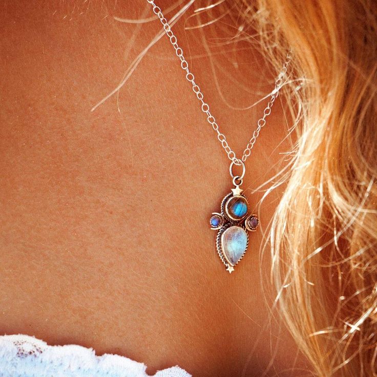 This mystical and celestial necklace will add a touch of magic to your look! Made with Labradorite and Moonstone gems, this sterling silver necklace features crescent moons and stars inspired by the cosmos. Labradorite can symbolize self-love, spiritual protection and intuition. As well, Moonstone can symbolize the divine feminine, clarity, intuition and the moon phases. *Our jewelry features natural, genuine gemstones, ensuring each piece is unique and one-of-a-kind. Please note that, as no two The Moon Phases, Moons And Stars, Moonstone Ring Sterling Silver, The Divine Feminine, Celestial Necklace, Spiritual Protection, The Cosmos, Beautiful Rainbow, Divine Feminine