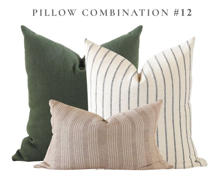 three pillows and one pillow with the words pillow combination 12 on it in white lettering