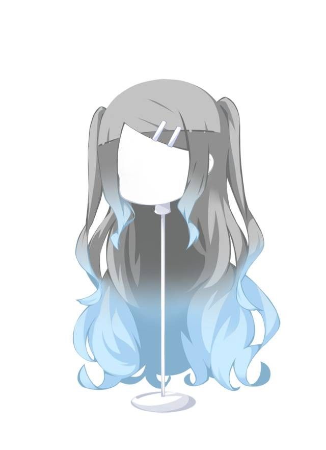 an anime character with long grey hair and blue eyes, wearing a wig on top of a