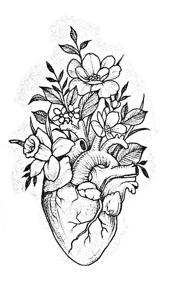 a drawing of a heart with flowers in it