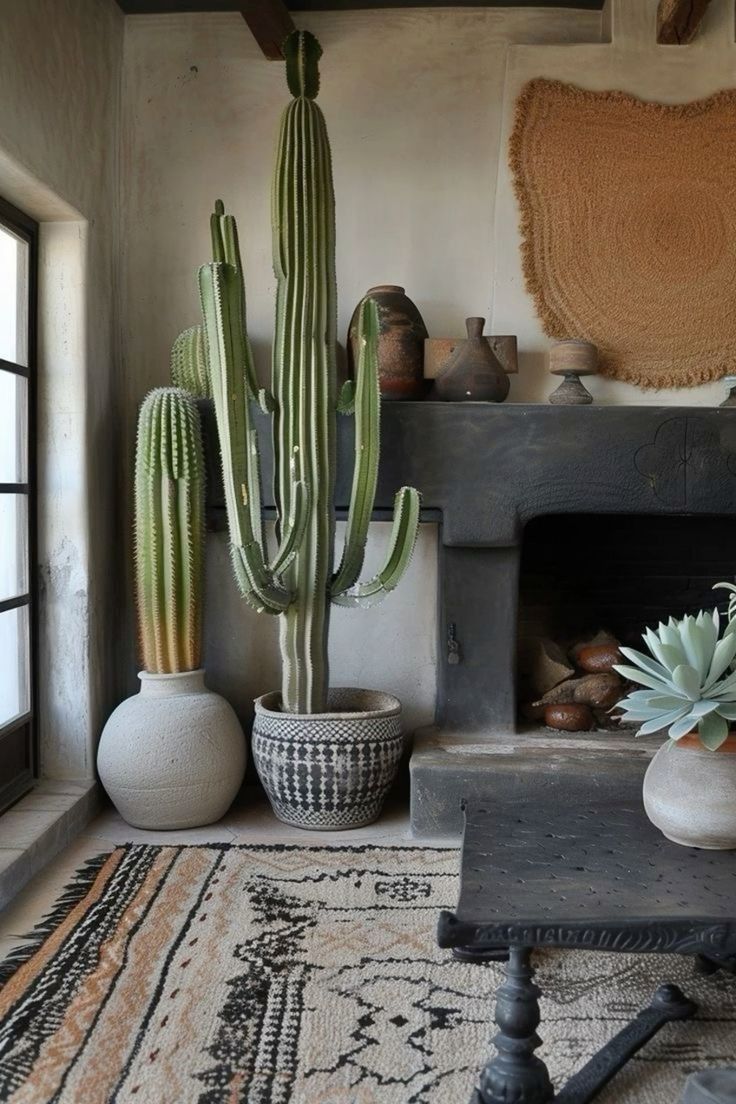 a living room filled with lots of different types of cacti and succulents