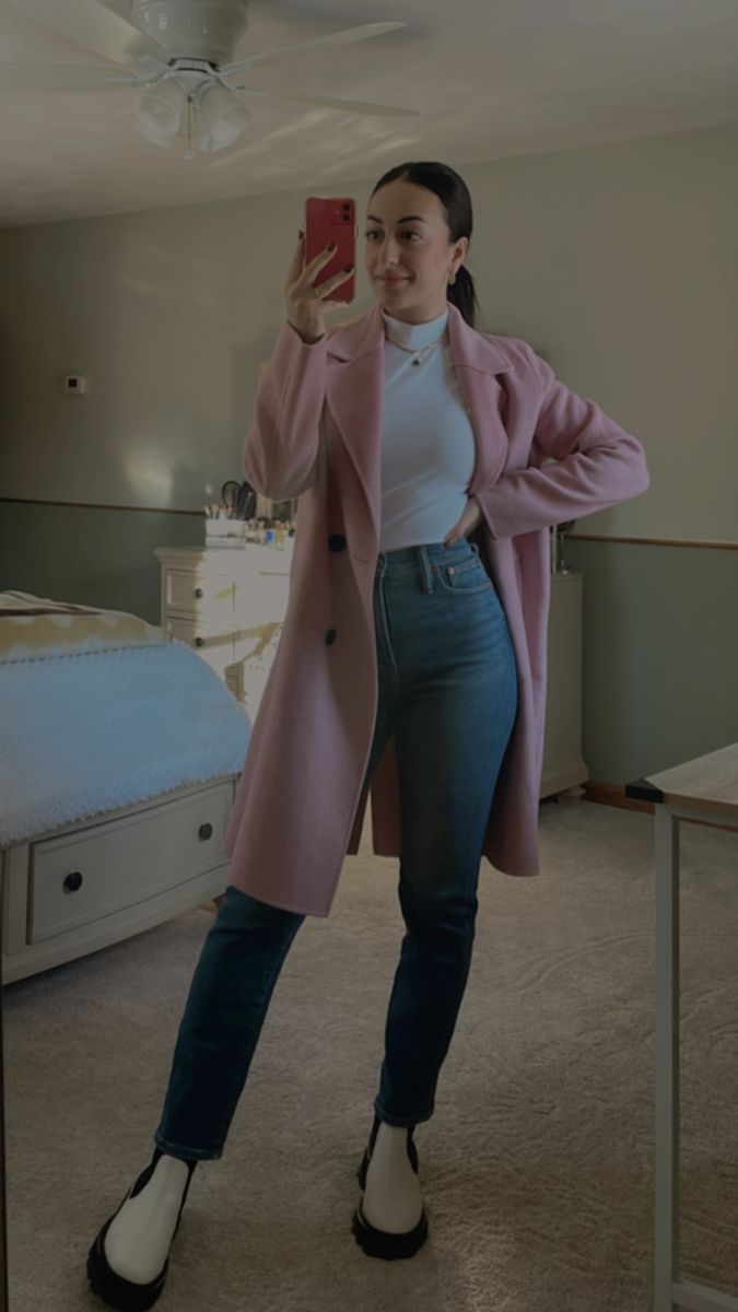 Pink Overcoat Outfit, Dusty Pink Coat Outfit, Light Pink Trench Coat Outfits, Pink Dress Coat Outfit, Pink Trench Coat Outfit Winter, Pink Chelsea Boots Outfits, Light Pink Coat Outfits, Long Pink Coat Outfit, Pink Coat Outfit Classy