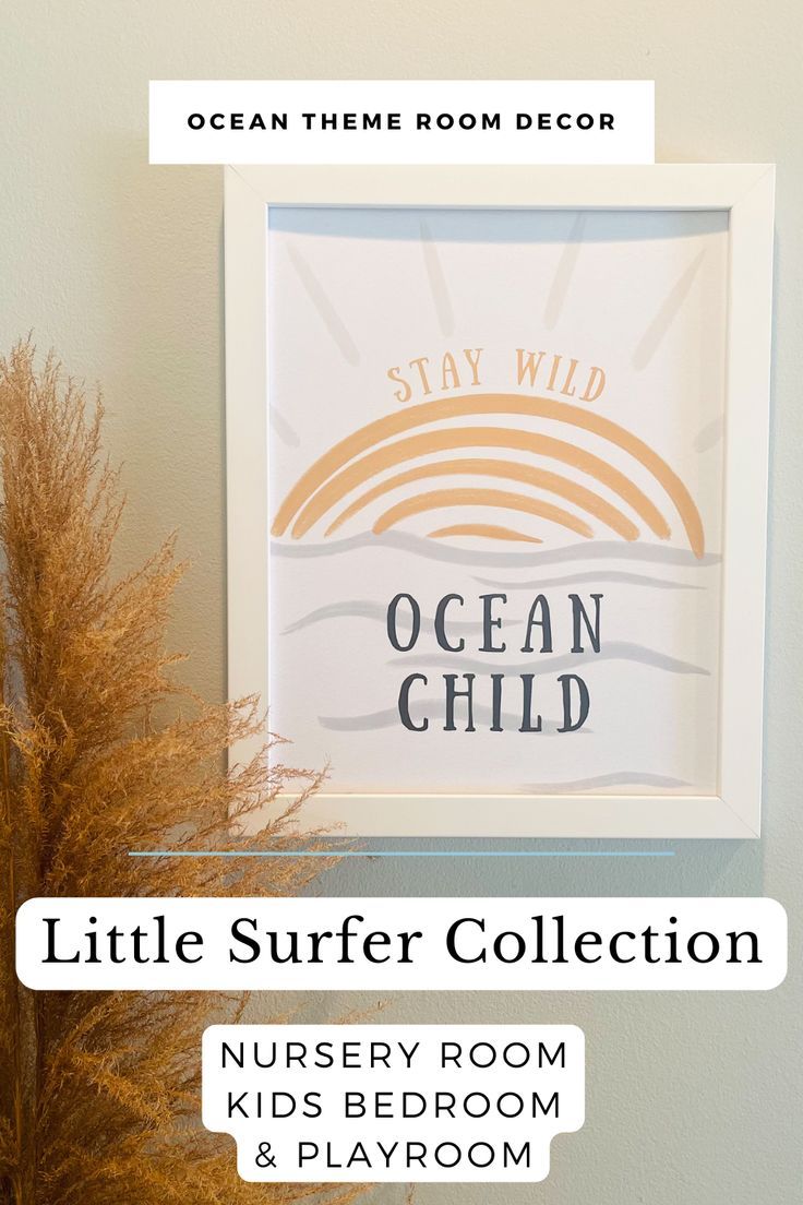 stay wild ocean child art print for gender neutral nursery room Stay Wild Ocean Child, Surfer Wall Art, Baby Nursery Room, Surfboard Wall Art, Toddler Playroom, Surfboard Wall, Playroom Wall Decor, Nursery Room Inspiration, Playroom Wall