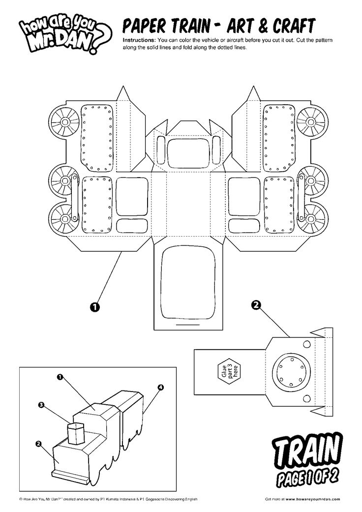 the paper train art and craft project is shown in black and white, with instructions to make