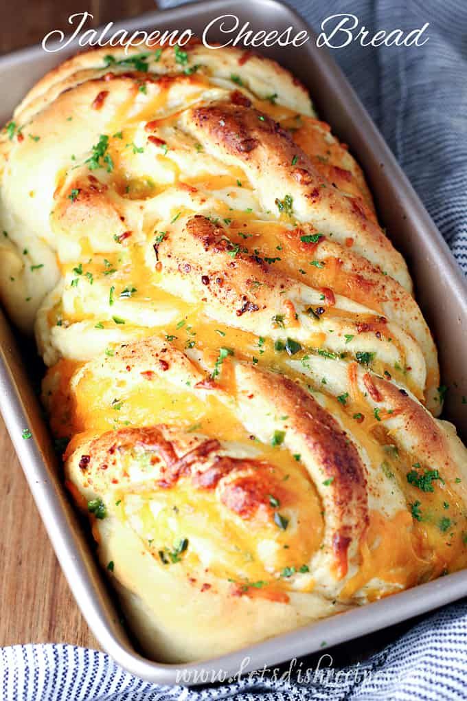 a loaf of garlic bread in a pan