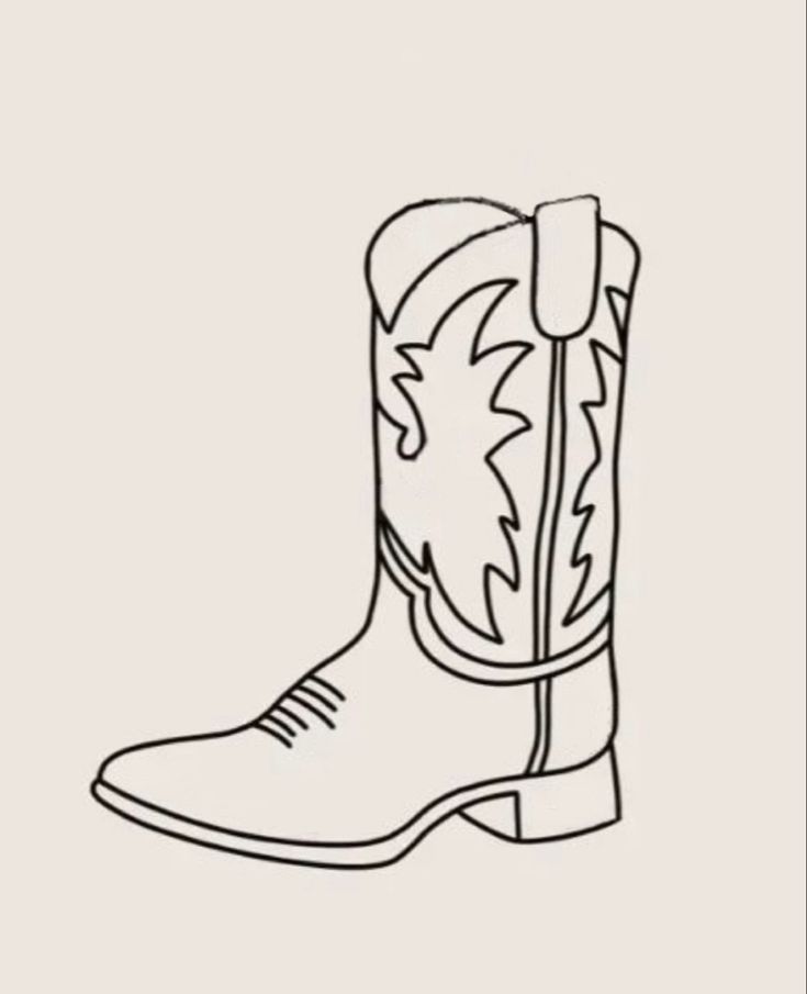 a black and white drawing of a cowboy boot