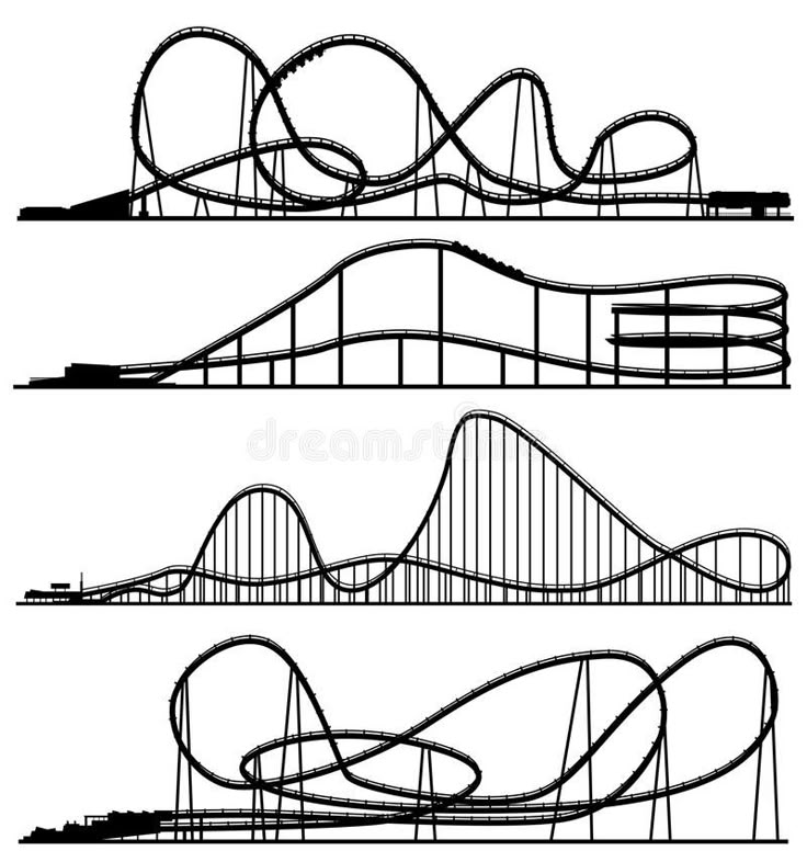 four roller coasters in three different angles