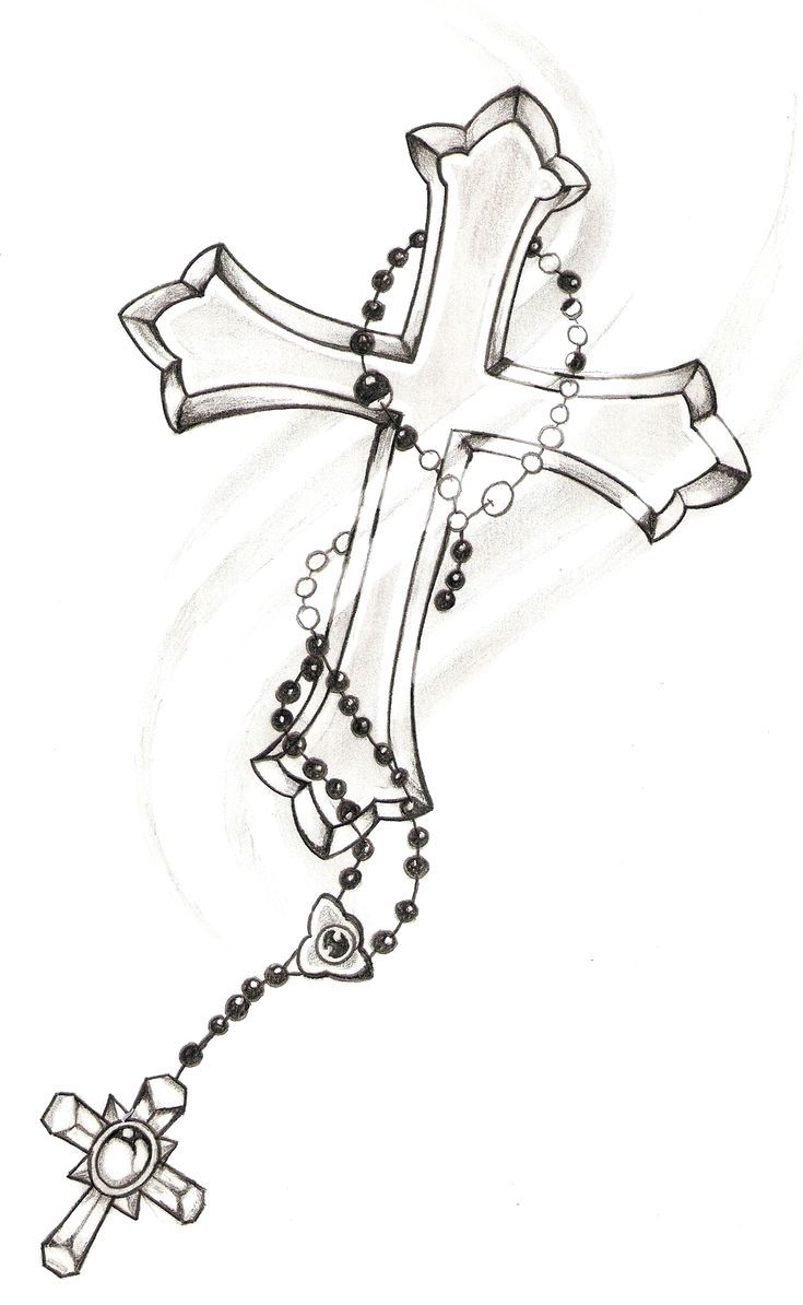 a drawing of a cross with beads on it