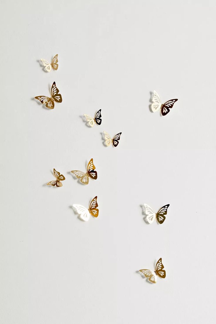 3D Gold Butterflies Peel And Stick Mirror Set | Urban Outfitters