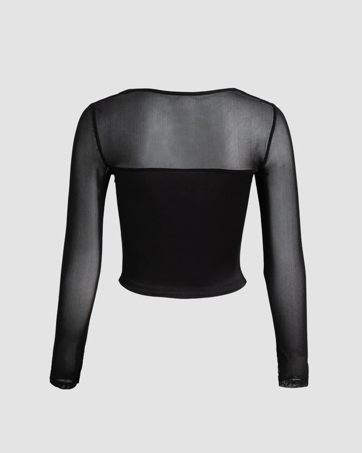 Details: Black long-sleeve top with mesh sleevesTop Length: NormalSleeve Length: Long SleevesMaterials:95% Polyester + 5% Spandex High Stretch Mesh Long Sleeve Top, Black Spring Top With Thumbholes, Black Spring Tops With Thumbholes, Black Tops With Thumbholes For Spring, Black Sheer High Stretch Tops, Black Long Sleeve Top With Thumbholes For Layering, Black Mesh Top With Sheer Stretch Sleeves, Sheer Long Sleeve Tops For Layering, Long Sleeve Stretch Mesh Top For Fall