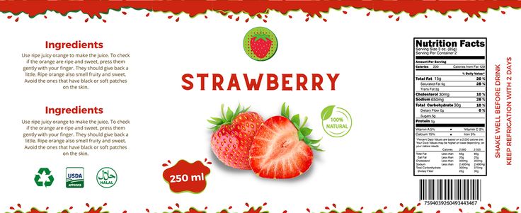 the back side of a box of strawberries with label on it and information for ingredients