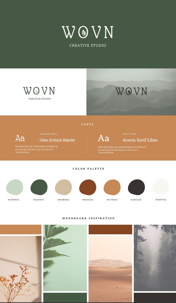 the website design for wown is shown in multiple colors and font, including brown, green