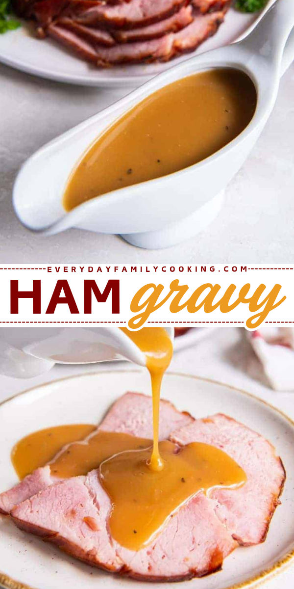 This ham gravy is so rich and savory. It uses ham drippings to make the recipe even easier and to add extra flavor. Gravy For Ham Without Drippings, How To Make Ham Gravy From Drippings, Homemade Ham Gravy, Aux Jus Recipe, Sauces For Ham Slices, Sauces For Baked Ham, Gravy From Ham Drippings, How To Make Ham Gravy, Pineapple Gravy For Ham