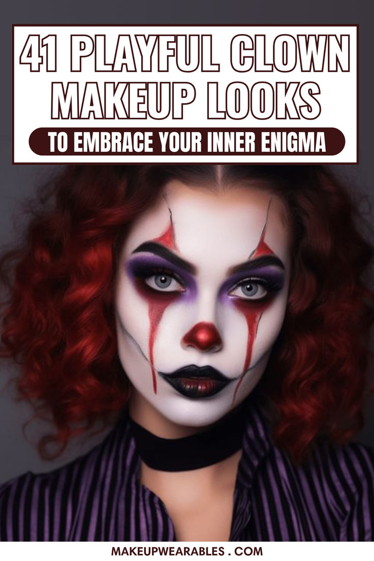 Clown Makeup Looks Clown Makeup Ideas For Halloween, Easy Kid Clown Makeup, Scary Ring Master Makeup, Mad Clown Makeup, Clown Woman Makeup, Clown Hair And Makeup, Spider Clown Makeup, Clown Makeup Women Pretty, Scary Female Clown Makeup