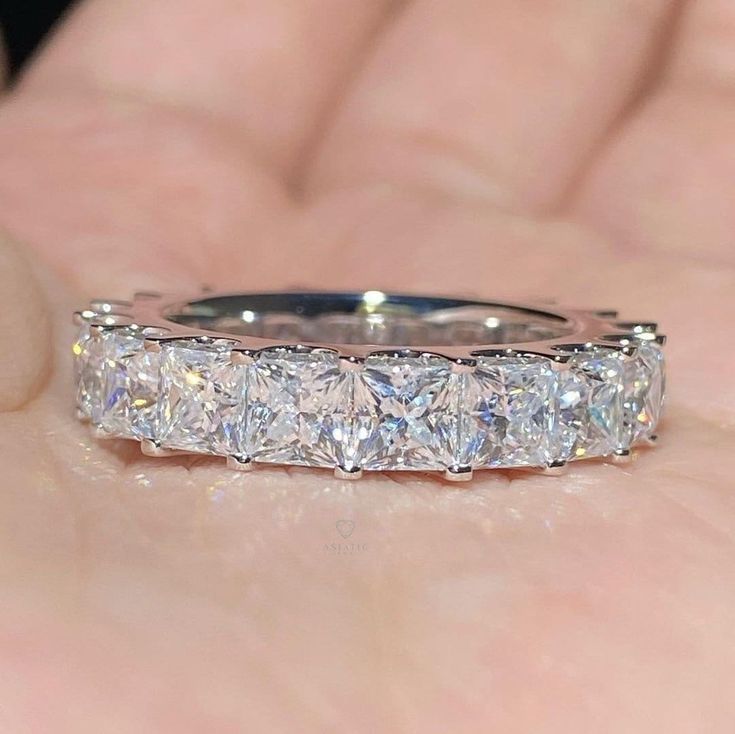 Princess Cut Moissanite Stacking Band Made In 950 Platinum Engagement Band. ※ Ring Details ※  ※ Main Stone : Moissanite/CZ Diamond  ※ Main Stone Shape: Princess Cut ※ Total Stone Weight: 3.25 CT ※ Main Stone Color: Colorless ※ Metal Type: Sterling Silver, (10K/14K/18K) Gold, OR Platinum. ※ Material: Yellow/Rose/White Gold  ※ Free Shipping To the USA ※ Nickle Free ※ C U S T O M I S A T I O N ※ * Since every item from our store is Handmade, we are open to every kind of customization. Different gem Eternity Engagement Band, Simple Wedding Bands, Princess Cut Moissanite, Princess Cut Gold, Stackable Wedding Bands, Solid Gold Band, White Princess, Half Eternity Band, Engagement Band