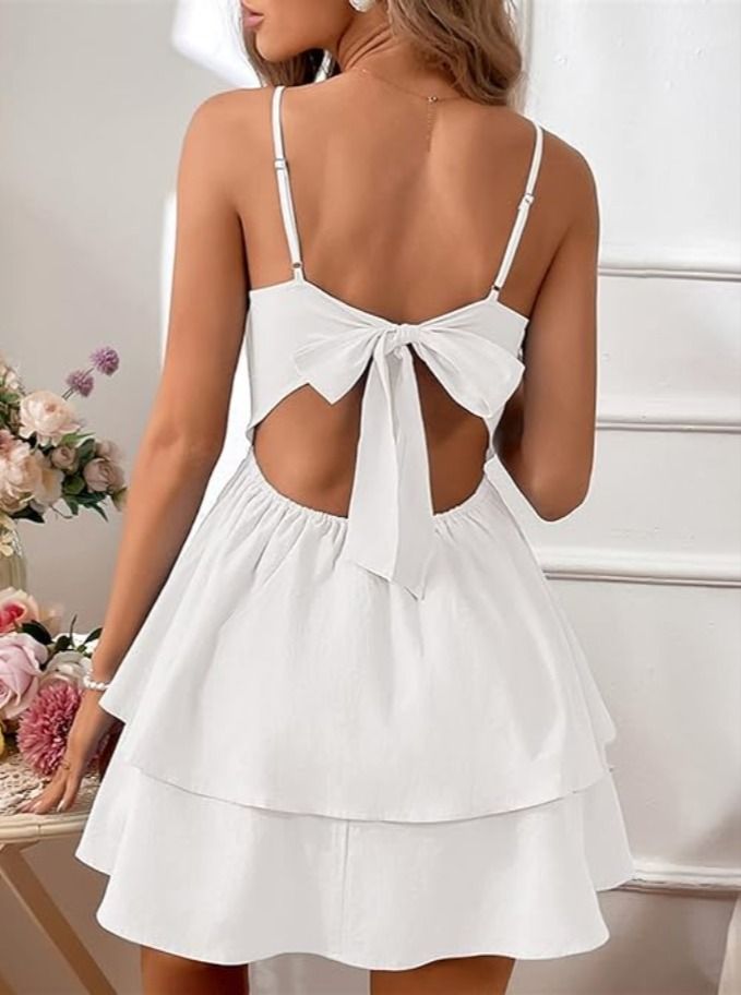 Product details Fabric type95% Tapestry Care instructionsMachine Wash OriginCountry as Labeled Closure typeTie About this item ❤S (US 4/6):Length:24.80”---Bust:34.64”---Waist Size:25.98" M (US 8/10) :Length:25.19“---Bust:36.22”---Waist Size:27.55" L (US 12/14) :Length:25.78“---Bust:38.58”---Waist Size:29.92” XL (US 16) :Length:26.37“---Bust:38.58”---Waist Size:32.28” White Tie Back Dress, Hoco Dress, Summer Dresses For Wedding Guest, Graduation Dresses, Spaghetti Strap Mini Dress, Dress Cake, Grad Pics, Sling Dress, Versatile Dresses