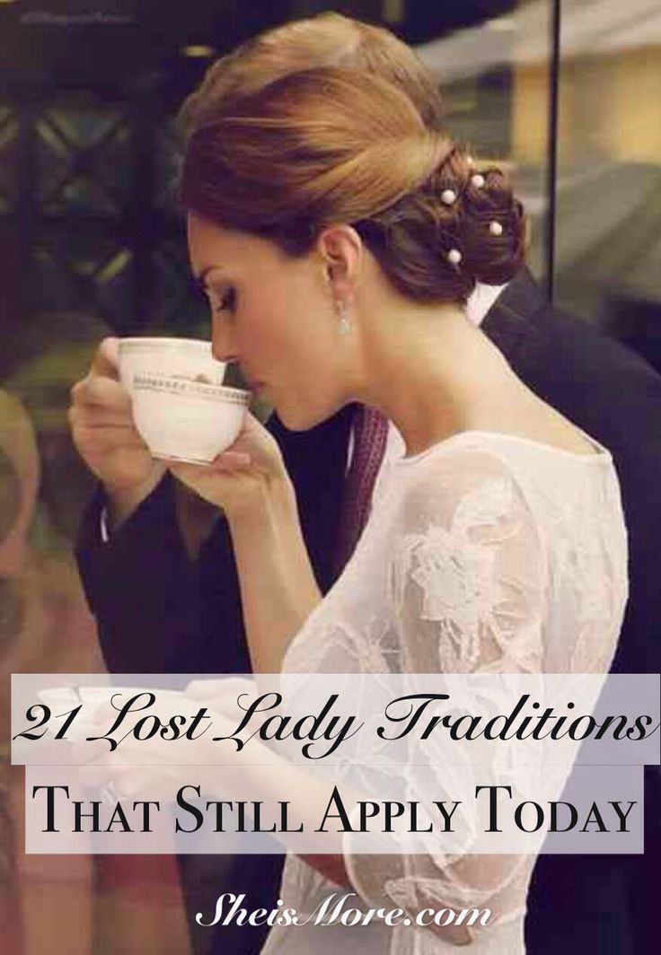 a woman drinking from a cup with the words, 9 lost lady traditionss that still apply