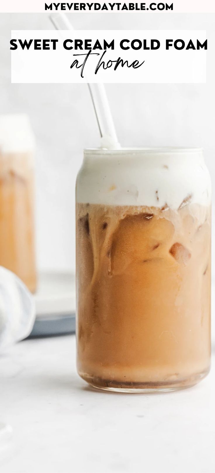 a mason jar filled with sweet cream cold foam