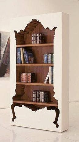 a wooden book shelf with books on it