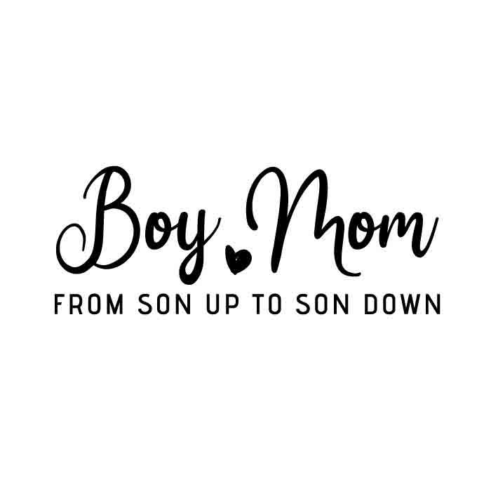 the logo for boy mom from son up to son down, which is black and white