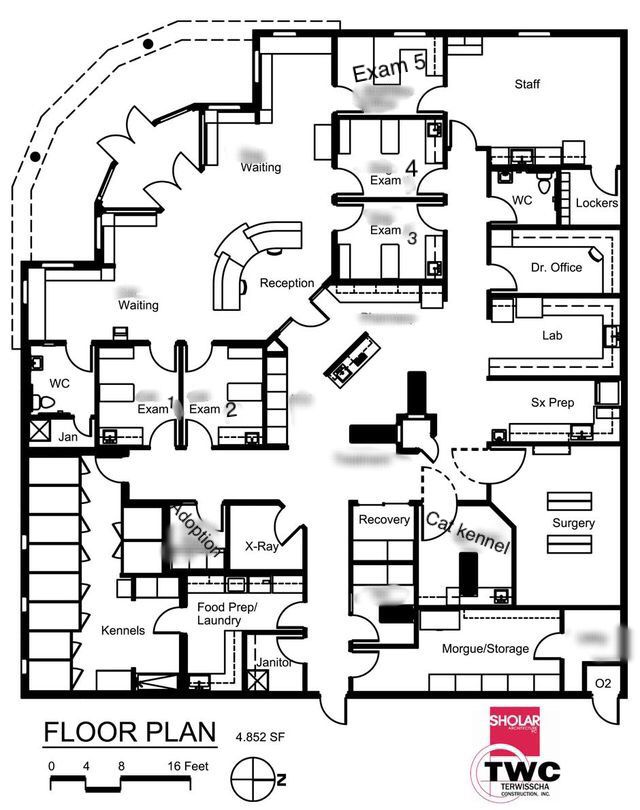 the floor plan for an office building with two floors and three different areas in it