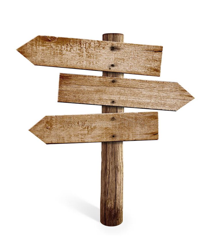 an old wooden sign pointing in different directions on a white background with clipping path