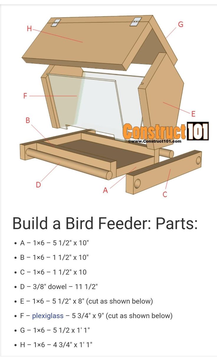 the instructions to build a bird feeder box for birds with measurements and details on it