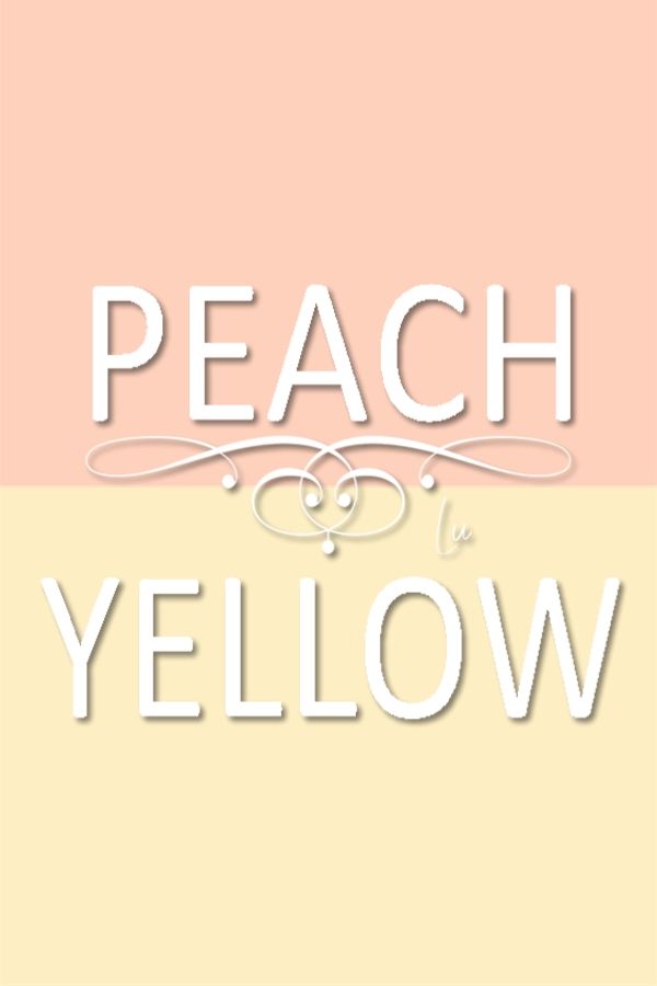 the words peach and yellow are in white letters on a pink and yellow striped background