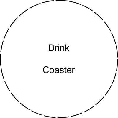 a circle with the words drink coaster in black and white, on top of it