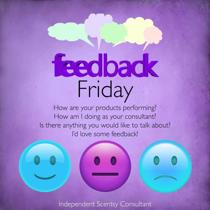 a purple background with three emotictive smiley faces and the words fedback friday