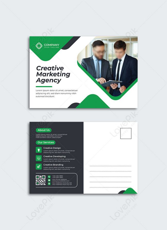 a green and black business postcard template