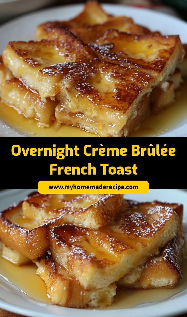 overnight creme brule french toast on a white plate