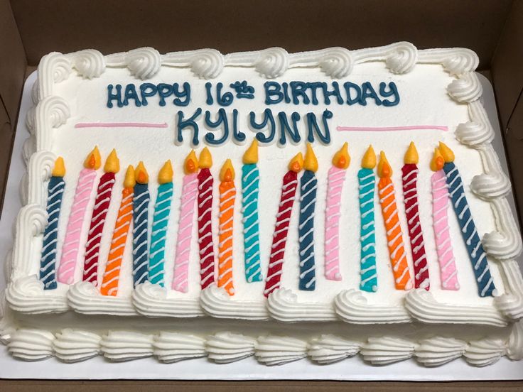 a birthday cake with candles on it in a box