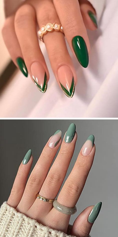 Fall Nails Dark Green, Holiday Nails Dark, Christmas Nail Designs Green, Dark Green Fall Nails, Green And Red Christmas Nails, Dark Green Christmas Nails, Hunter Green Nails, Green Christmas Nails, Clear Glitter Nails