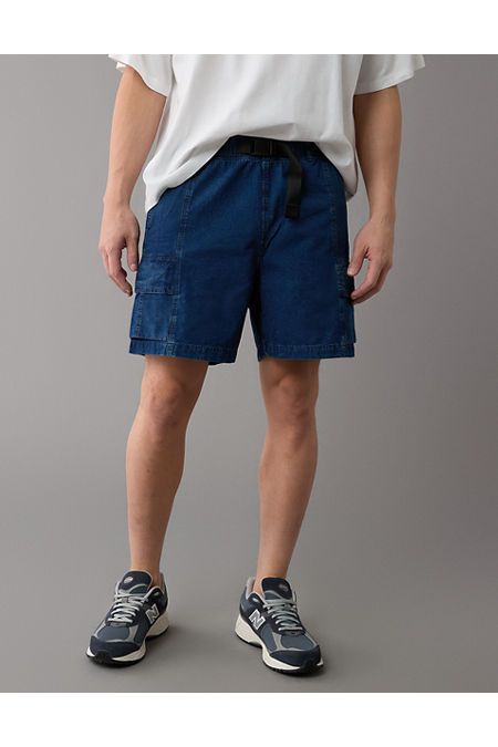 Indigo dyed textured stretch cotton ripstop denim/Side seam pockets/Side cargo pockets with hidden zippers/Back welt pocket with snap/Hidden cell phone pocket in side seam pocket/This short is Real Good: Made with the planet in mind & a promise to co Utility Denim Shorts With Cargo Pockets, Denim Utility Cargo Shorts With Side Pockets, Denim Cargo Shorts With Side Pockets, Utility Style Short Cargo Jeans With Pockets, Utility Cargo Shorts Jeans With Pockets, Streetwear Denim Cargo Shorts With Pockets, Denim Cargo Shorts With Pockets For Streetwear, Utility Denim Blue Shorts With Cargo Pockets, Utility Denim Blue Cargo Shorts